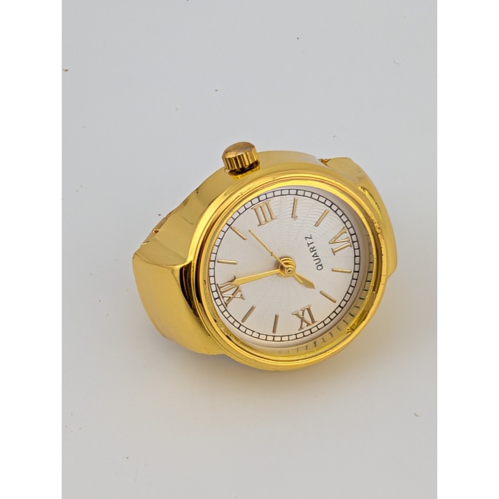 Ring Watch Gold Tone Fashion for Women 23mm Case Stretch Band- New Battery